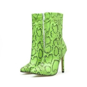 New Women 11.5cm High Heels Boots Fetish Pointed Toe Boots Serpentine (Color: Green, Shoe Size: 4)
