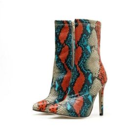 New Women 11.5cm High Heels Boots Fetish Pointed Toe Boots Serpentine (Color: MULTI, Shoe Size: 9)