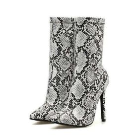 New Women 11.5cm High Heels Boots Fetish Pointed Toe Boots Serpentine (Color: White, Shoe Size: 10)